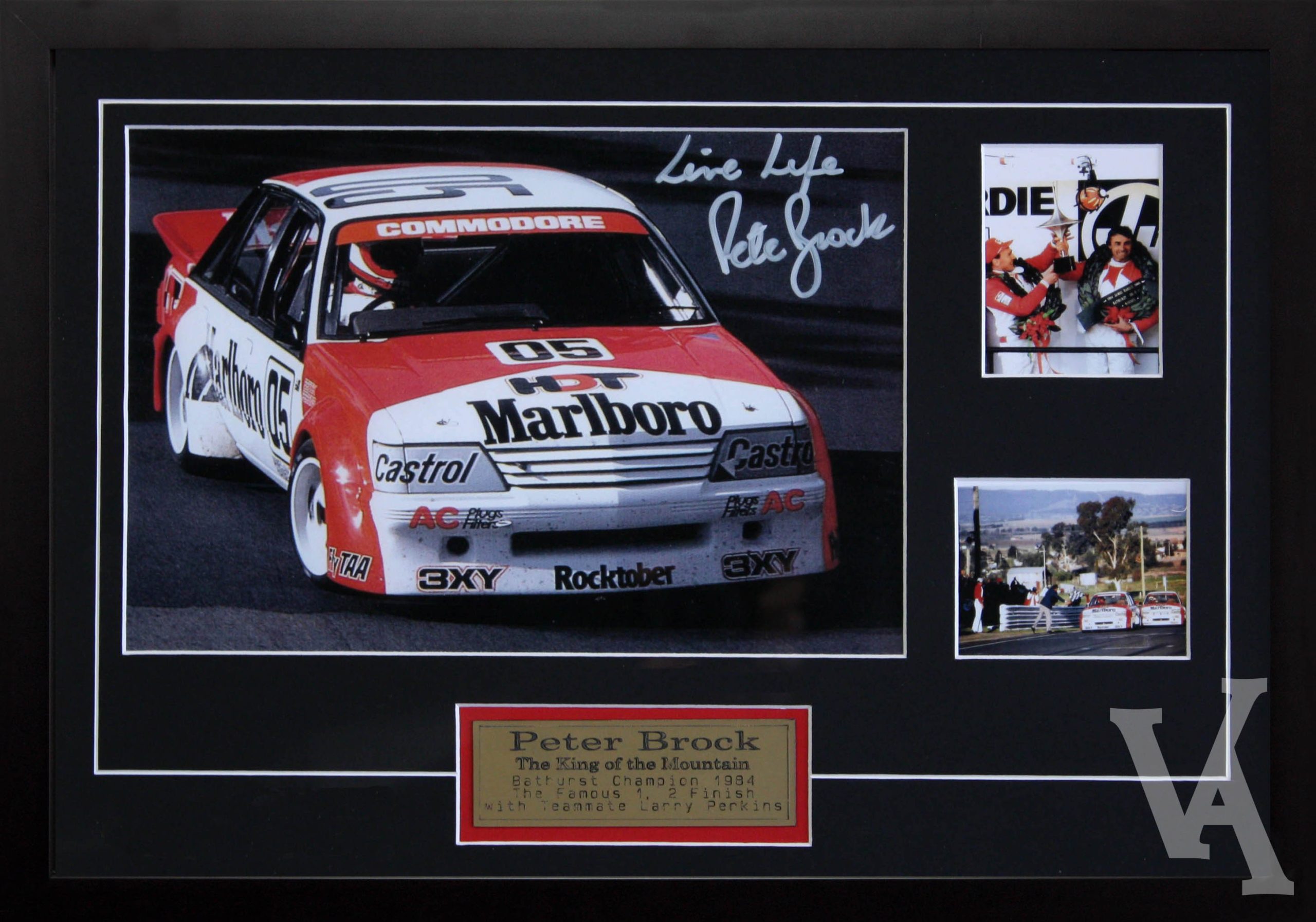 PETER BROCK 1984 FAMOUS 1-2 FINISH SIGNED PHOTOS FRAMED