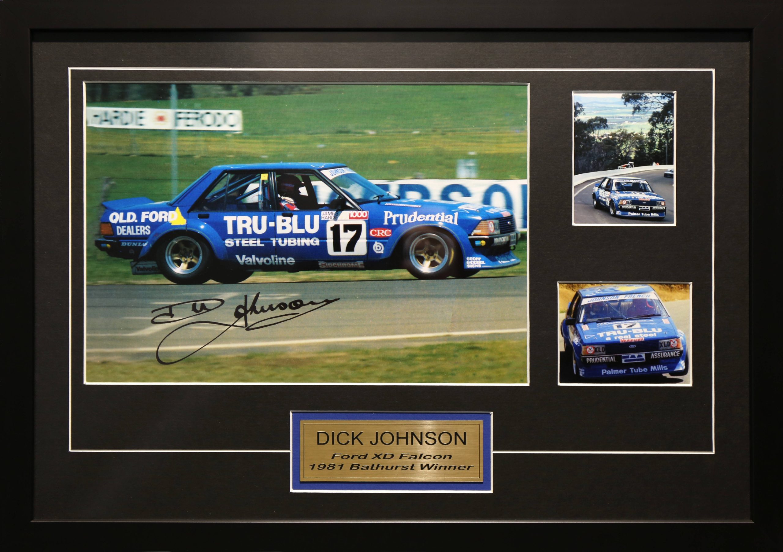 Dick Johnson Signed & Framed Motor Racing Memorabilia. Bathurst 1981 Ford XD Falcon Winner.