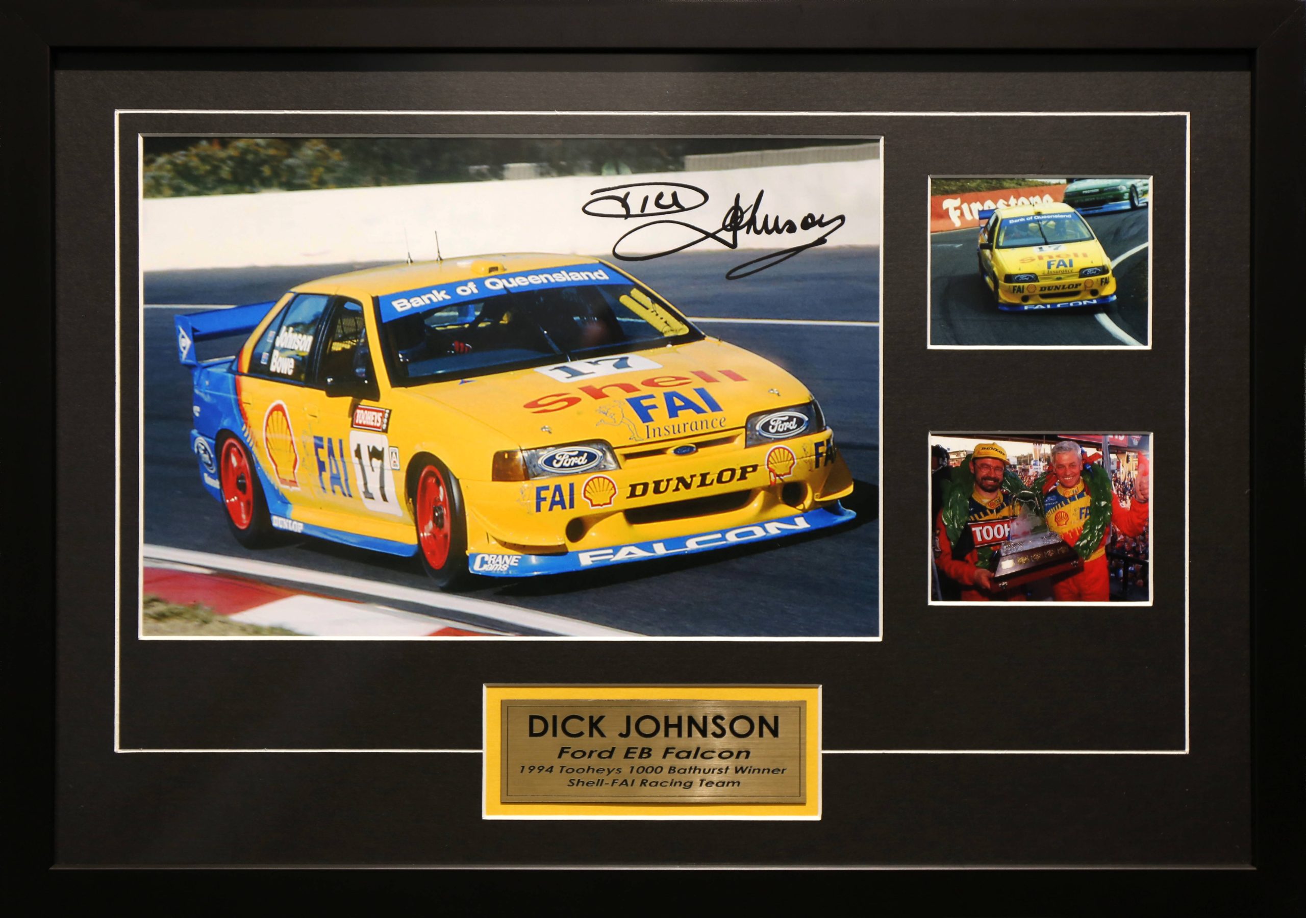 Dick Johnson Signed & Framed Motor Racing Memorabilia. Bathurst 1994 Ford EB Falcon Winner.