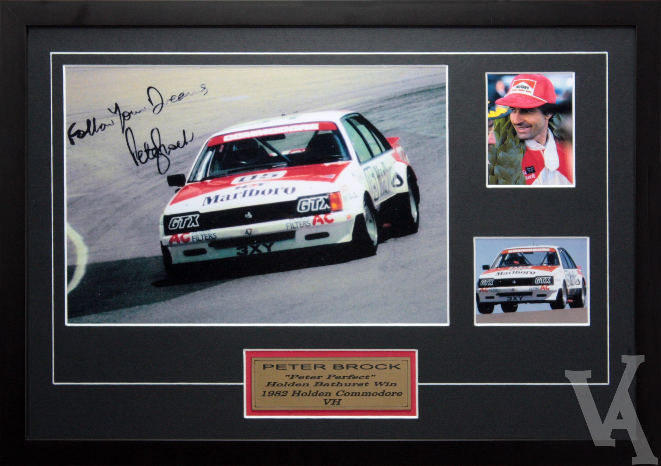 Peter Brock Signed & Framed Motor Racing Memorabilia. Bathurst 1982 Holden VH Commodore Winner.