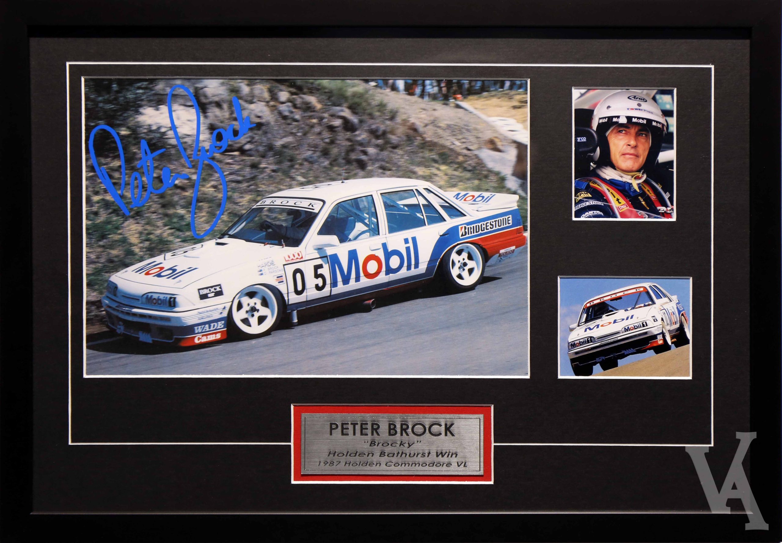 Peter Brock Signed & Framed Motor Racing Memorabilia. Bathurst 1987 Holden VL Commodore Winner.