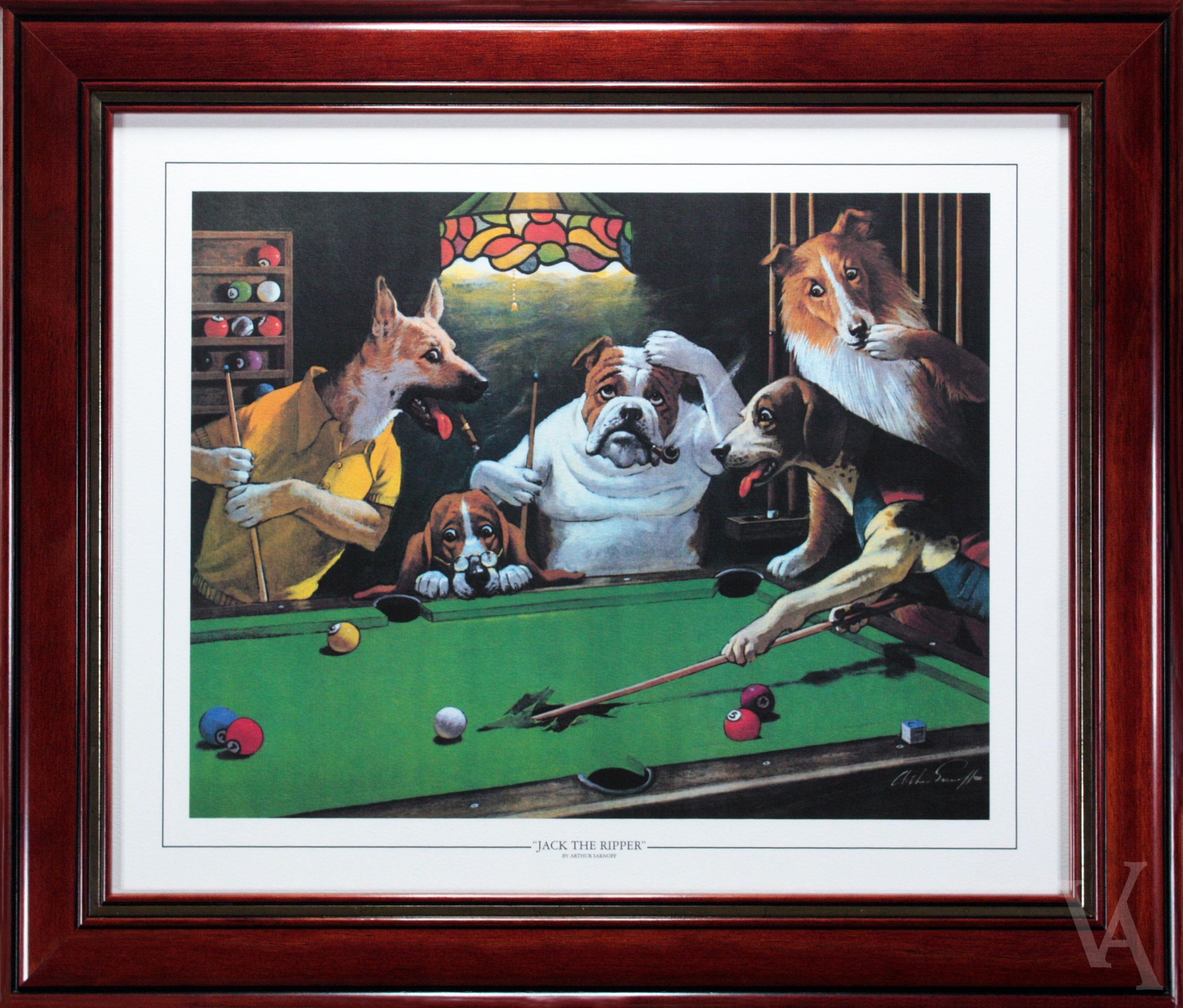 Snooker Dogs billard room framed poster print memorabilia. Jack The Ripper snooker dogs collection.