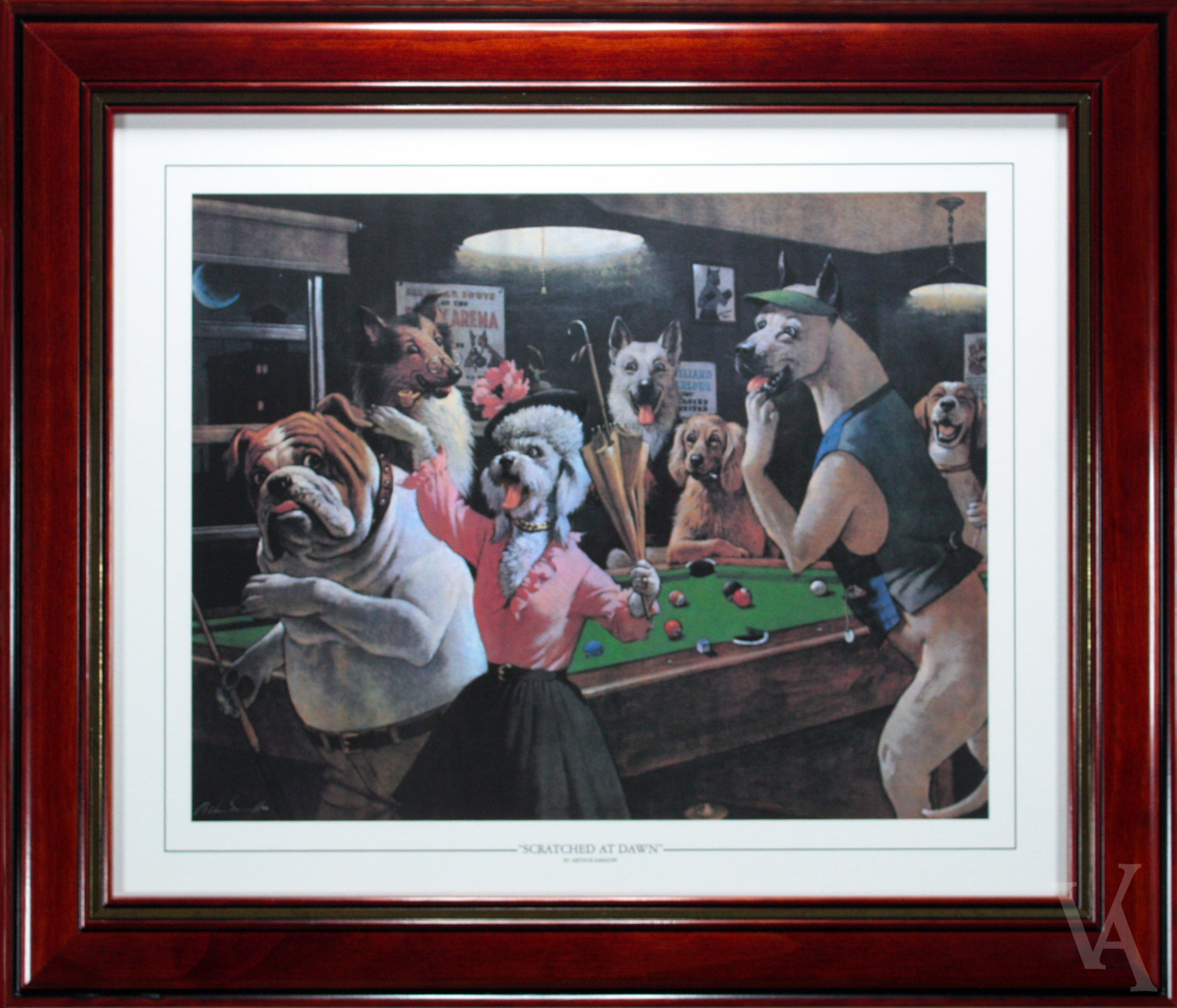 Snooker Dogs billard room framed poster print memorabilia. Home Before Dawn snooker dogs collection.