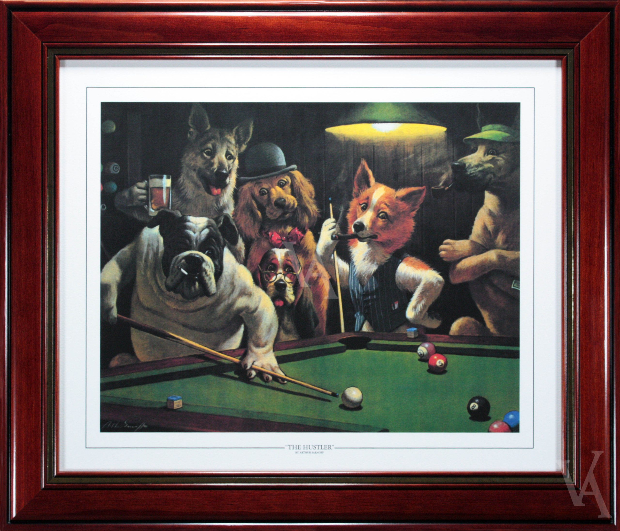 Snooker Dogs billard room framed poster print memorabilia. The Hustler snooker dogs collection.