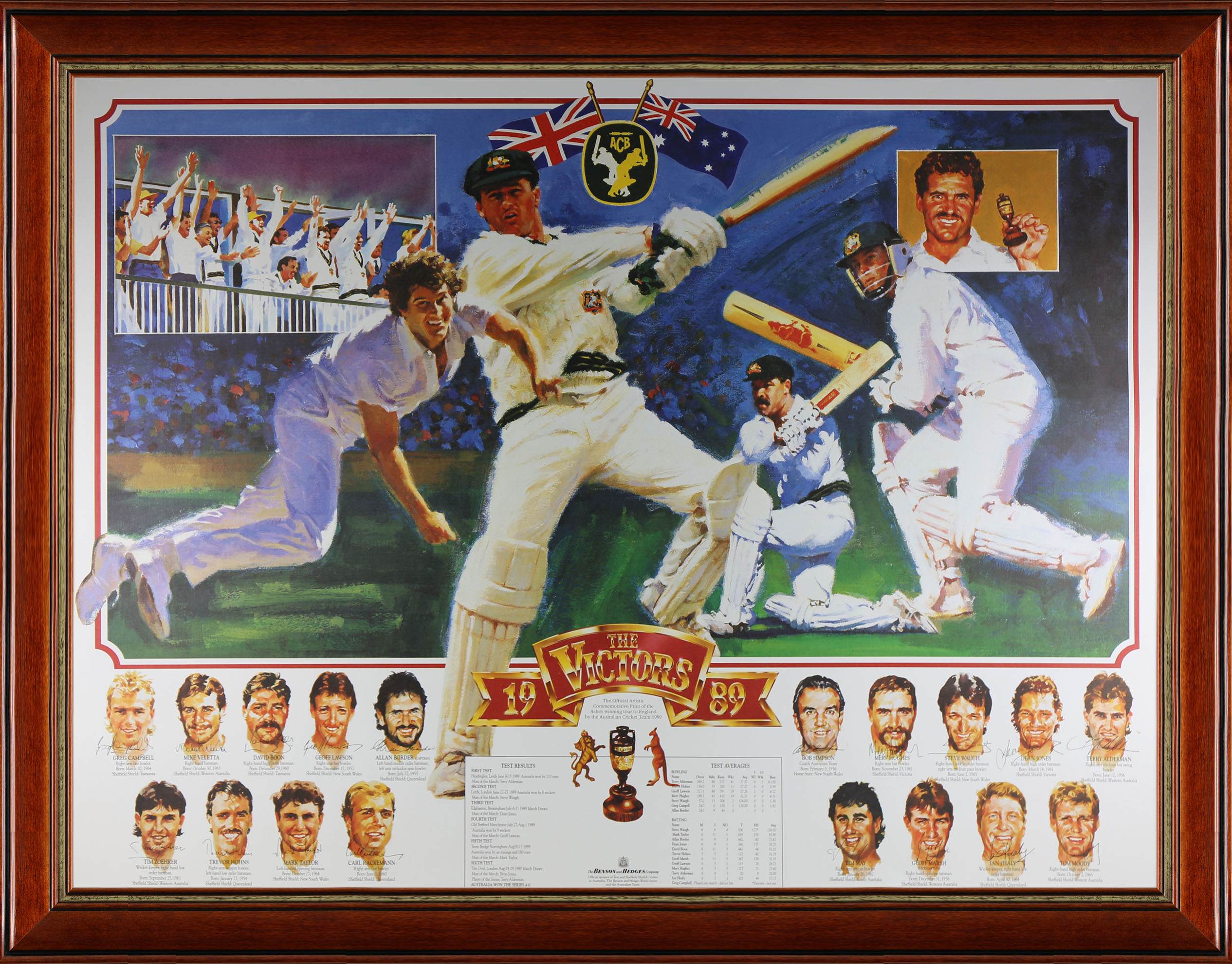 The Victors 1989 Ashes Tour of England Cricket Memorabilia. Signed by the 1989 Ashes Winning Australian Team.