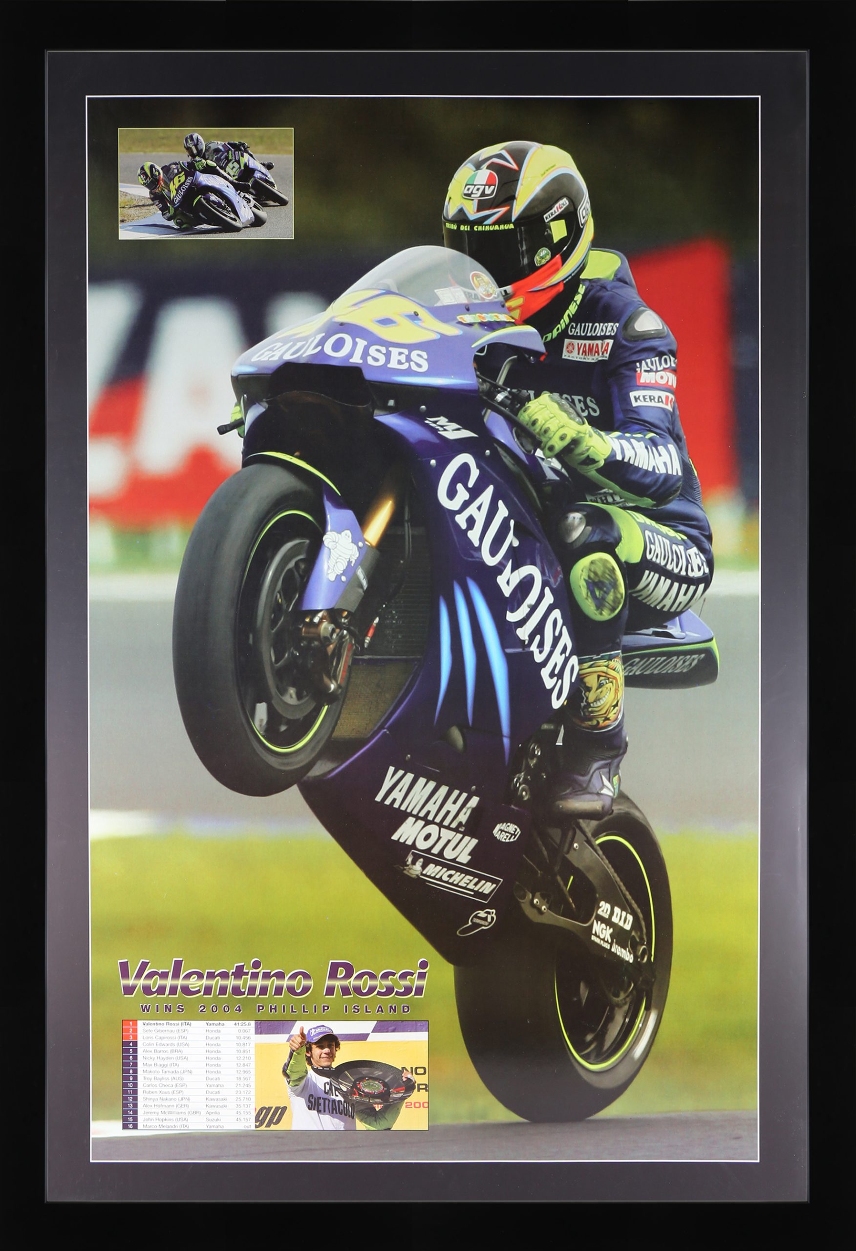 Valentino Rossi 2004 Phillip Island Framed Poster. Valentino Rossi 2004 Moto GP World Champion.