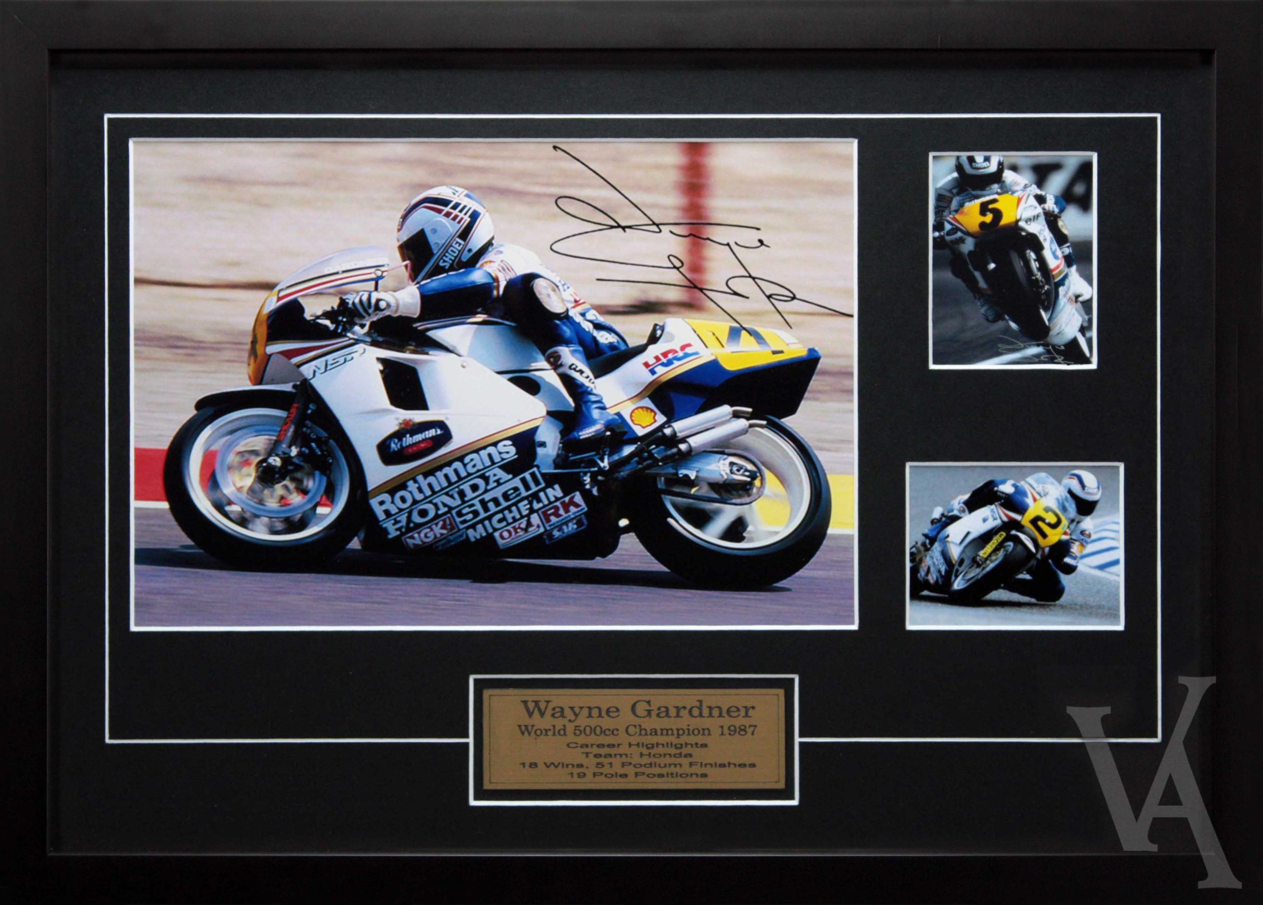 Wayne Gardner Signed & Framed 500cc GP World Memorabilia. Team Honda 500cc World Champion.