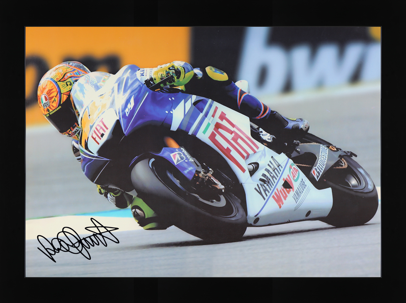 Valentino Rossi Signed & Framed Moto GP Racing Poster. Valentino Rossi Team Yamaha "The Doctor" Moto GP World Champion.