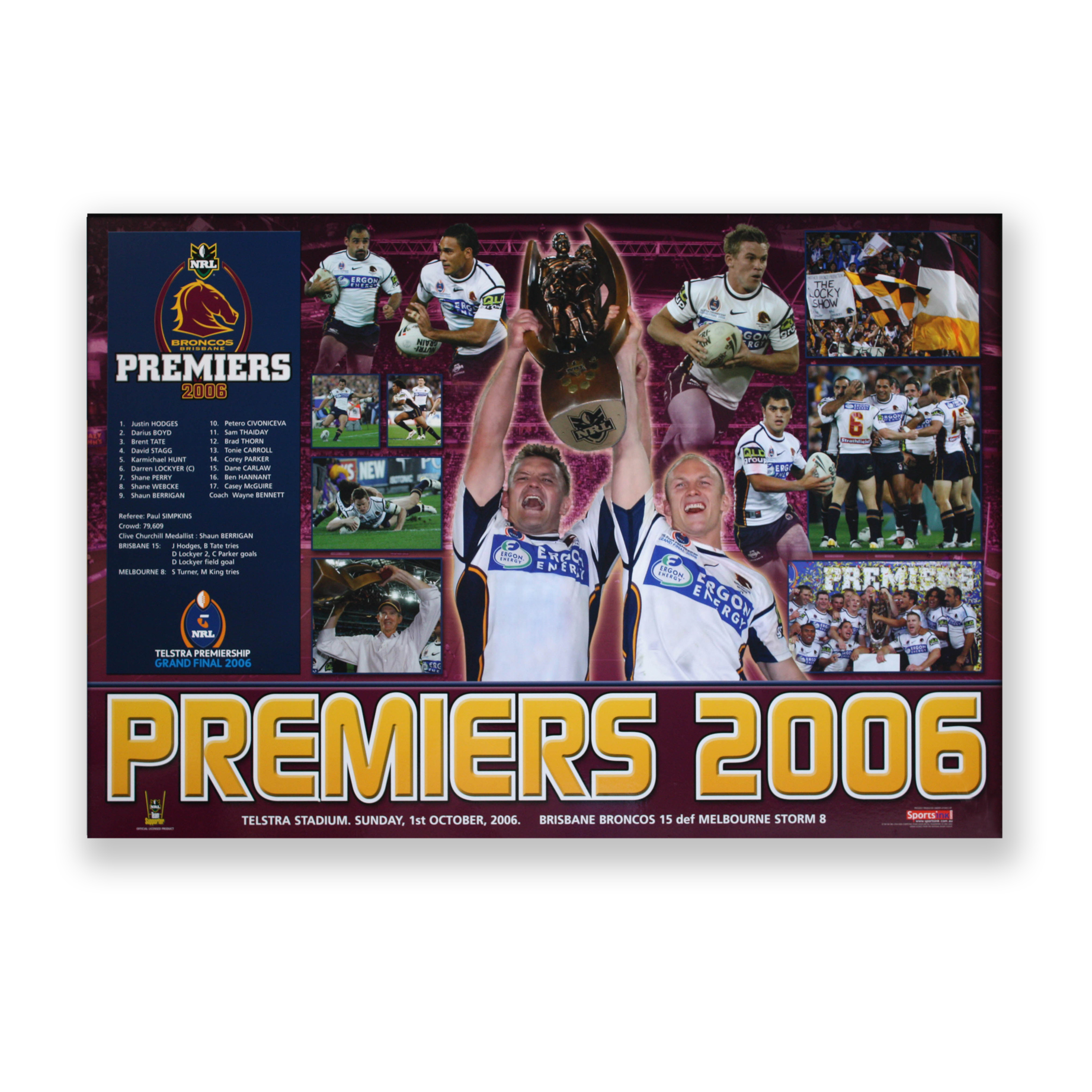 BRISBANE BRONCOS PREMIERS PHOTOS PRINT POSTER Unframed