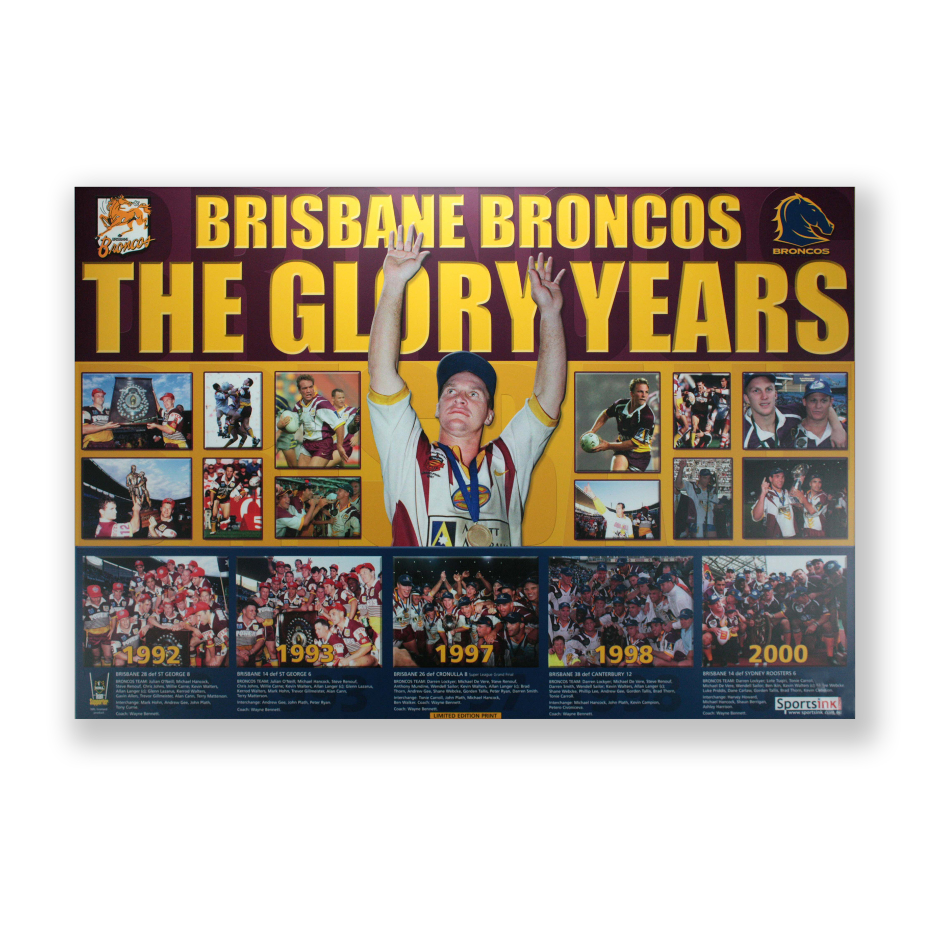 BRISBANE BRONCOS NRL VICTORIES DARREN LOCKYER PRINT PHOTO POSTER Unframed